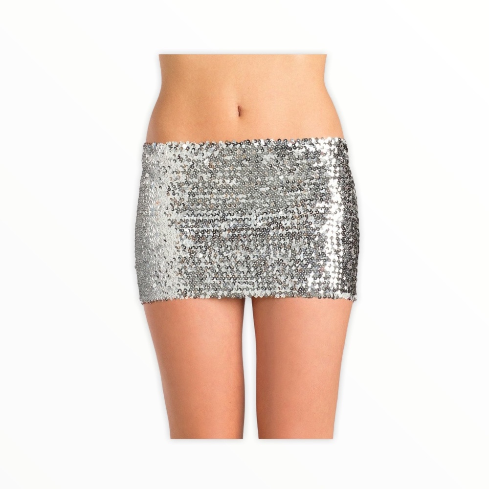 Party Girl SILVER Stretchy Sequin Mini Skirt